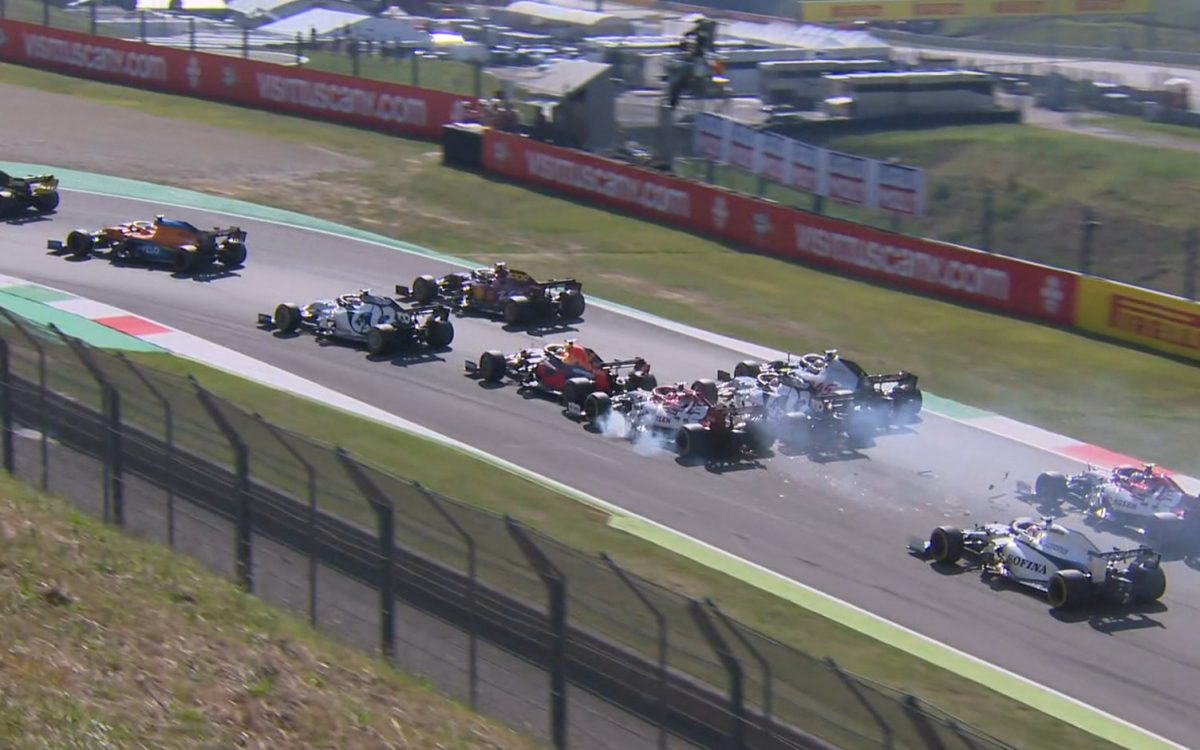 Nehoda Verstappen, Räikkönen, Gasly, Grosjean